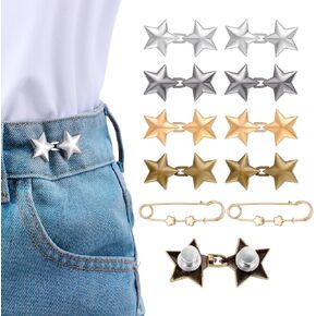 10 Set Pant Waist Tightener, Adjustable Jeans Button Pin for Pant Waist Clip to Tighten Detachable Metal Star and Flower Pins Clips Fastener for Loose Jeans Pants Skirts Buttons (4 Color)