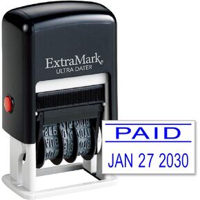 Ultra Dater Self-Inking Rubber Date Office Stamp with Entered Phrase & Date - Style 3, Blue/Red Ink, 12-Year Band