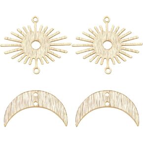 Beebeecraft 1 Box 40Pcs 2 Styles Sun & Moon Connector Charms 24K Gold Plated Pendant Links for Jewelry Earring Bracelet Necklace Making