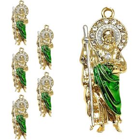 San Judas Charms For Jewelry Making, 5 PCS San Judas Tadeo Gold Metal Charms Bulk For Necklace Keychain Bead Phone Bag Bracelet Purse zipper Pull, Mexican Christmas Decoration Accessories