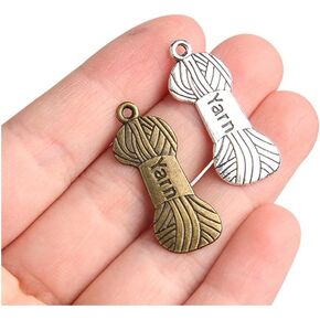 Acxico 100Pcs Yarn Charms Yarn Pendants Knitting Charms Antique Silver Tone 12 x 30 mm Making DIY Handmade Accessories