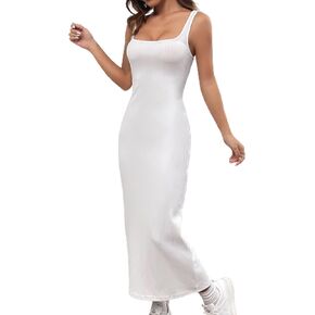 Verdusa Women's Casual Sleeveless Square Neck High Waist Rib Knit Tank Long Dress