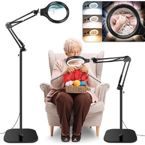 NZQXJXZ 30X 10X Large Floor Magnifying Glass with Light and Stand,36 LED Adjustable Height Floor Magnifying Lamp,2 in 1 Lighted Magnifiers for Close Work, Sewing,Crafts,Hobbies