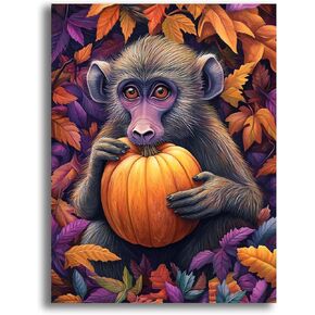 Yomiie 5D Monkey and Pumpkin Diamond Painting Kits for Adults, Paint with Diamonds Art Animal DIY Full Round Drill Kits, Embroidery Rhinestone Diamond Crystal Craft Canvas Home Wall Decor 30x40 cm