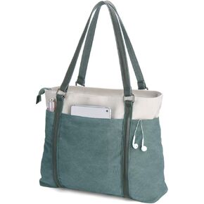 Laptop Tote Bag for Women Lightweight Splice Canvas Bag 15.6 Inch Laptop for Computer Bag Large Capacity Handbag Purse Green
