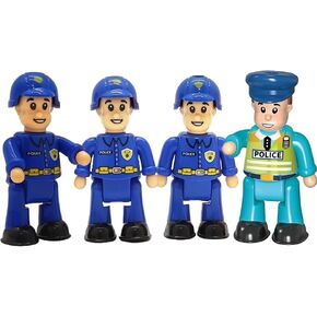 FUNERICA Police Officer Toy Figures- 4 Detailed Policeman & Police Chief - Imaginative Play Police Action Figures for Toddlers & Kids Roleplay - Little People Figurines - Mini Community Helpers