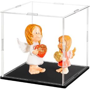 Frcctre 2 Pack Clear Acrylic Display Case with Black Base, 6x6x6 Inch Square Acrylic Display Box Self-Assembly Cube Dustproof Protection Showcase for Action Figures Toys Collectibles