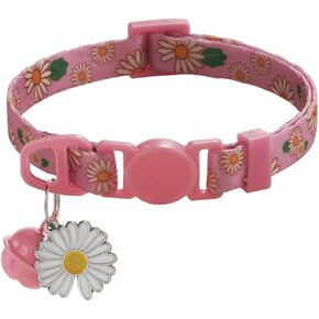 Cat Collar with Bell,Daisy Flowers XS Dog Collar Girl Cute Fancy Puppy Collar with Bells for XXS XS Tiny Little Kitten Girl Cats Boy Cats,Neck 7-12 Inch (Pink, Neck 7-12")