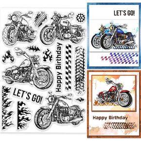 GLOBLELAND Motorcycle Clear Stamps for DIY Scrapbooking Motorcycle Tyre Flames Silicone Stamp Seals Transparent Stamps for Cards Making Photo Album Journal Home Decoration 8.27×5.83inch