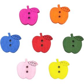 SUPVOX 100PCS Apple Buttons Wooden Fruits Painted 2 Hole Sewing Button DIY Scrapbooking Crafts Fasteners Buttons (Colorful)