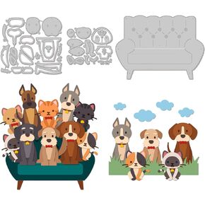 GLOBLELAND Dog and Cat Cutting Dies Metal Animals Die Cuts Embossing Stencils Template Sofa Cutting Dies for Paper Card Making Decoration DIY Scrapbooking Album Craft Decor