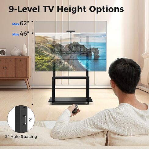 حامل تلفزيون متنقل من Goplus، عربة تلفزيون دوارة مع رف كاميرا وأرفف AV، عربة وحدة تحكم وسائط قابلة للتعديل لأجهزة تلفزيون مسطحة/منحنية مقاس 32 بوصة - 80 بوصة يصل وزنها إلى 132 رطلاً، الحد الأقصى VESA 900 × 600 مم، تتضمن براغي تثبيت التلفزيون in Kuwait