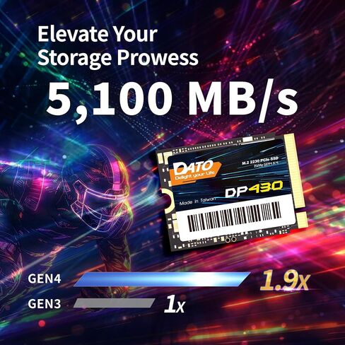 DATO 2 تيرابايت M.2 2230 SSD، محرك أقراص الحالة الصلبة الداخلي PCIe Gen 4x4 NVMe مع مبدد حرارة، يصل إلى 5000/3200 ميجابايت/ثانية، متوافق مع Steam Deck، ROG Ally، Surface Pro، أجهزة الكمبيوتر الصغيرة، Ultrabook، ARES ARS430 in Kuwait