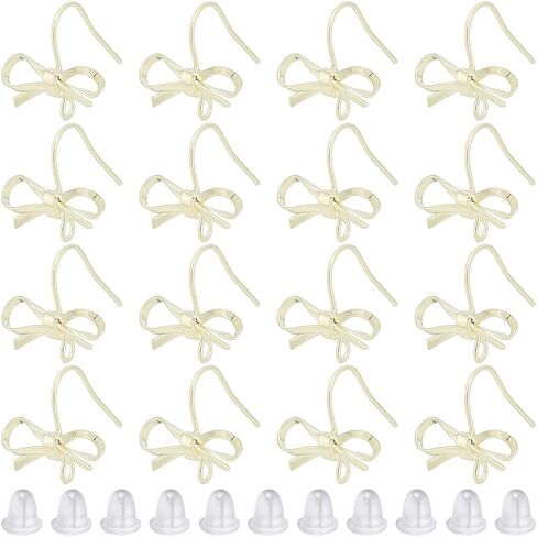 1 Box 28Pcs Bowknot Earring Findings Bulk Earring Hooks Silver Bowtie Shape Brass with Plastic Nuts and Loop Platinum Dangle Bow Earrings Wires for Jewelry Making Supplies DIY Women Beginner in Saudi Arabia