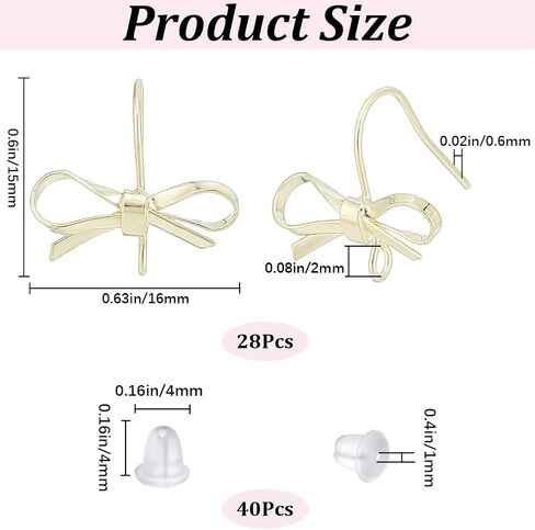 1 Box 28Pcs Bowknot Earring Findings Bulk Earring Hooks Silver Bowtie Shape Brass with Plastic Nuts and Loop Platinum Dangle Bow Earrings Wires for Jewelry Making Supplies DIY Women Beginner in Saudi Arabia