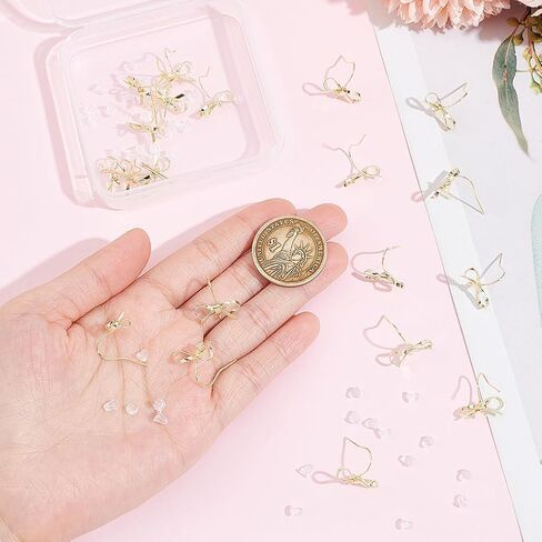1 Box 28Pcs Bowknot Earring Findings Bulk Earring Hooks Silver Bowtie Shape Brass with Plastic Nuts and Loop Platinum Dangle Bow Earrings Wires for Jewelry Making Supplies DIY Women Beginner in Saudi Arabia