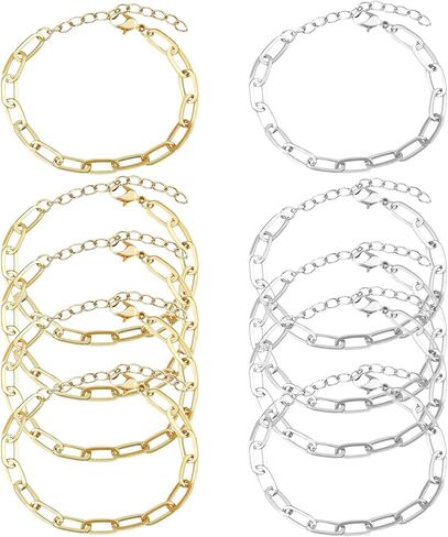 10pcs Chain Bracelets Kit Alloy Link with Lobster Clasps for Christmas DIY Women Jewelry Findings Bracelet Making (Gold) in Kuwait