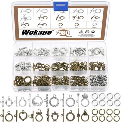 260Pcs Tibetan Alloy Toggle Clasps with Open Jump Rings, 12 Styles T-bar Closure Clasps IQ Toggle Clasps Fastener Hook Toggle Connectors for Jewelry Making DIY Craft in Kuwait