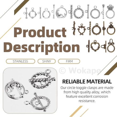 260Pcs Tibetan Alloy Toggle Clasps with Open Jump Rings, 12 Styles T-bar Closure Clasps IQ Toggle Clasps Fastener Hook Toggle Connectors for Jewelry Making DIY Craft in Kuwait