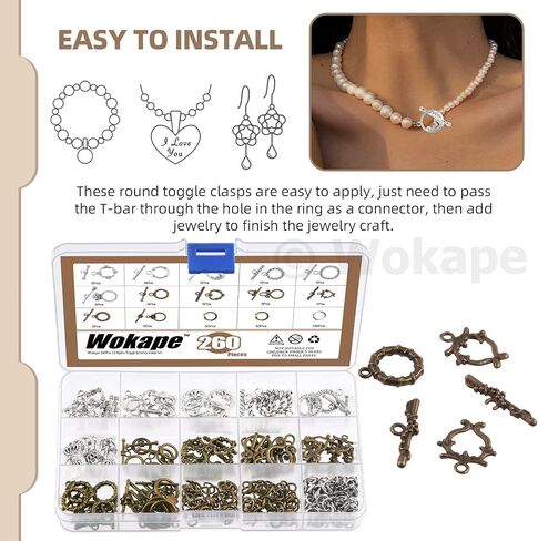 260Pcs Tibetan Alloy Toggle Clasps with Open Jump Rings, 12 Styles T-bar Closure Clasps IQ Toggle Clasps Fastener Hook Toggle Connectors for Jewelry Making DIY Craft in Kuwait