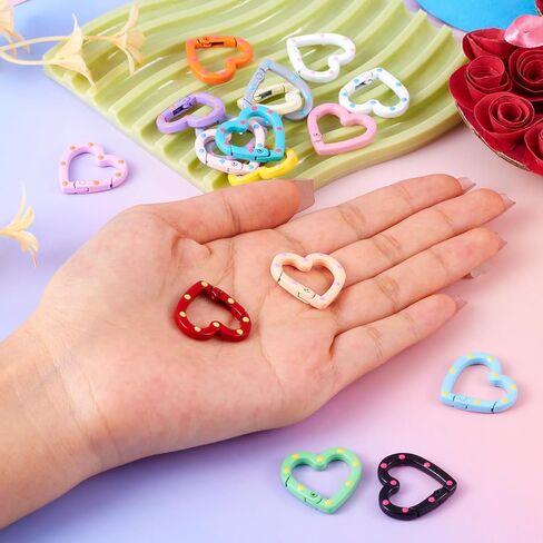 Beadthoven 17Pcs Alloy Enamel Heart Spring Gate Rings Heart Shaped Carabiner Snap Clips Colorful Keychain Buckles Cute Heart Metal Lanyards Backpack Clasps for Keychains Making Bag Purse DIY Crafts in Kuwait