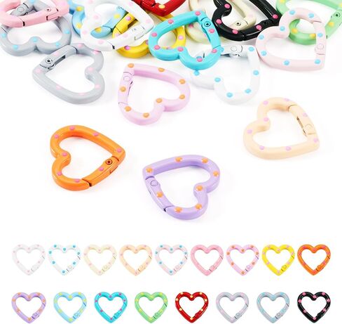 Beadthoven 17Pcs Alloy Enamel Heart Spring Gate Rings Heart Shaped Carabiner Snap Clips Colorful Keychain Buckles Cute Heart Metal Lanyards Backpack Clasps for Keychains Making Bag Purse DIY Crafts in Kuwait