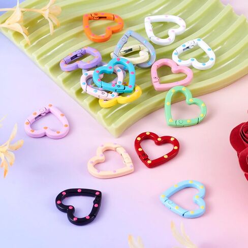 Beadthoven 17Pcs Alloy Enamel Heart Spring Gate Rings Heart Shaped Carabiner Snap Clips Colorful Keychain Buckles Cute Heart Metal Lanyards Backpack Clasps for Keychains Making Bag Purse DIY Crafts in Kuwait
