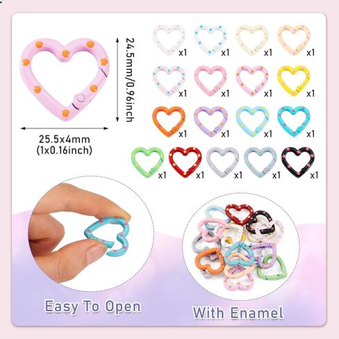 Beadthoven 17Pcs Alloy Enamel Heart Spring Gate Rings Heart Shaped Carabiner Snap Clips Colorful Keychain Buckles Cute Heart Metal Lanyards Backpack Clasps for Keychains Making Bag Purse DIY Crafts in Kuwait