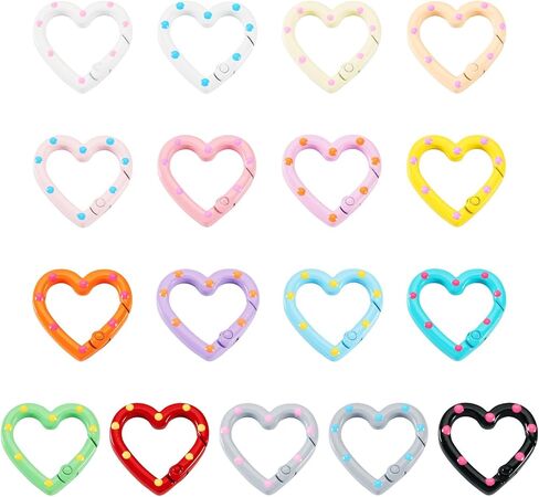 Beadthoven 17Pcs Alloy Enamel Heart Spring Gate Rings Heart Shaped Carabiner Snap Clips Colorful Keychain Buckles Cute Heart Metal Lanyards Backpack Clasps for Keychains Making Bag Purse DIY Crafts in Kuwait