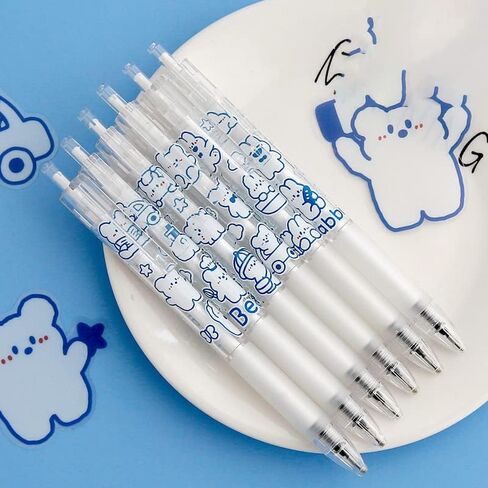 قلم جل Kawaii لطيف على شكل رسوم كرتونية قلم ضغط إبداعي لطيف على شكل رسوم متحركة للطلاب قلم جل توقيع أسود (0.5 مم، أبيض) in Saudi Arabia