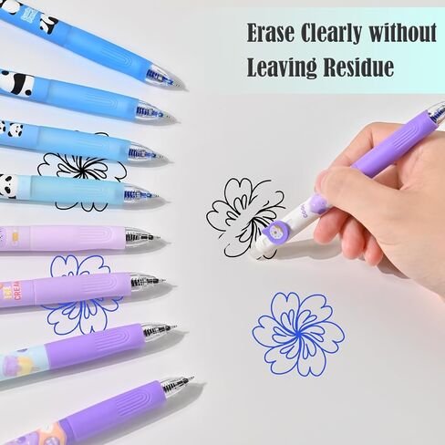 BAYTORY 18Pcs Erasable Gel Pens, 4Pcs Blue & 4Pcs Black Ink Pens & 10Pcs Black Refills, Cute Retractable Pen with Eraser, 0.5mm Fine Point, for Crossword Puzzles (Purple) in Saudi Arabia