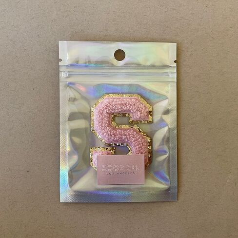 Gold Glitters & Pink Chenille Varsity Initial Patches, Adhesive Sticker Iron On, 2.25" Height (V) in Saudi Arabia