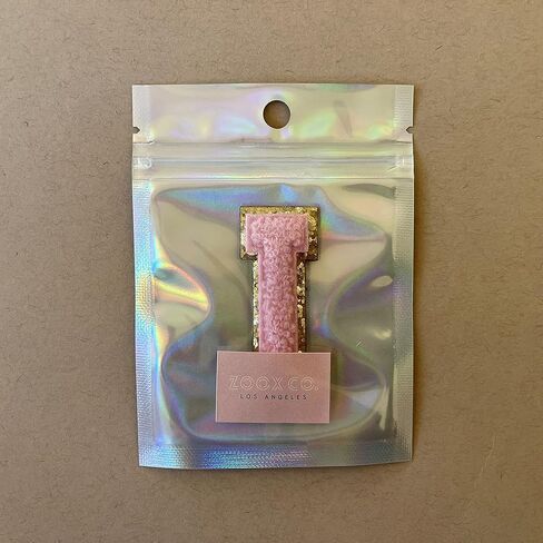 Gold Glitters & Pink Chenille Varsity Initial Patches, Adhesive Sticker Iron On, 2.25" Height (V) in Saudi Arabia