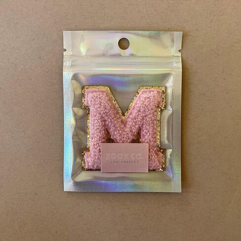 Gold Glitters & Pink Chenille Varsity Initial Patches, Adhesive Sticker Iron On, 2.25" Height (V) in Saudi Arabia