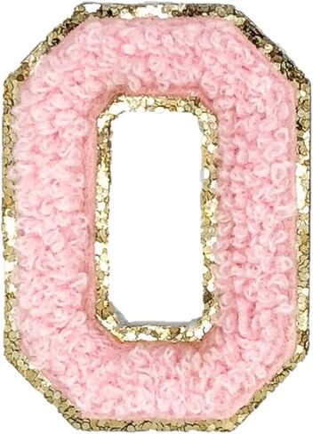 Gold Glitters & Pink Chenille Varsity Initial Patches, Adhesive Sticker Iron On, 2.25" Height (V) in Saudi Arabia