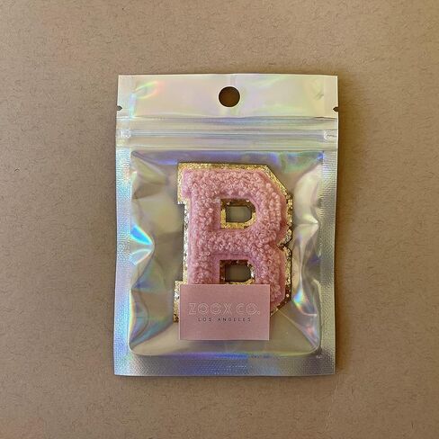 Gold Glitters & Pink Chenille Varsity Initial Patches, Adhesive Sticker Iron On, 2.25" Height (V) in Saudi Arabia