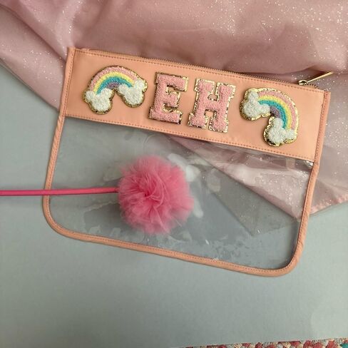 Gold Glitters & Pink Chenille Varsity Initial Patches, Adhesive Sticker Iron On, 2.25" Height (V) in Saudi Arabia