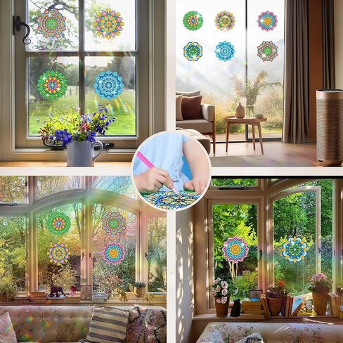 ACSAUMMY Diamond Art Window Clings, 6pcs Mandala Diamond Art Window Suncatchers Stained Glass Window Stickers, DIY Gem Craft Kit Window Static Clings, Diamond Art Kits for Adults, Kids, Decoration in Saudi Arabia