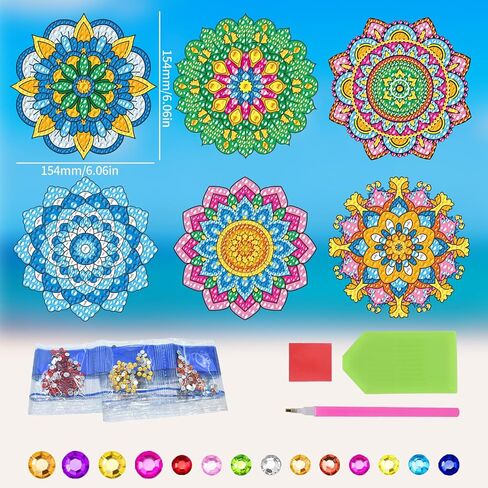 ACSAUMMY Diamond Art Window Clings, 6pcs Mandala Diamond Art Window Suncatchers Stained Glass Window Stickers, DIY Gem Craft Kit Window Static Clings, Diamond Art Kits for Adults, Kids, Decoration in Saudi Arabia