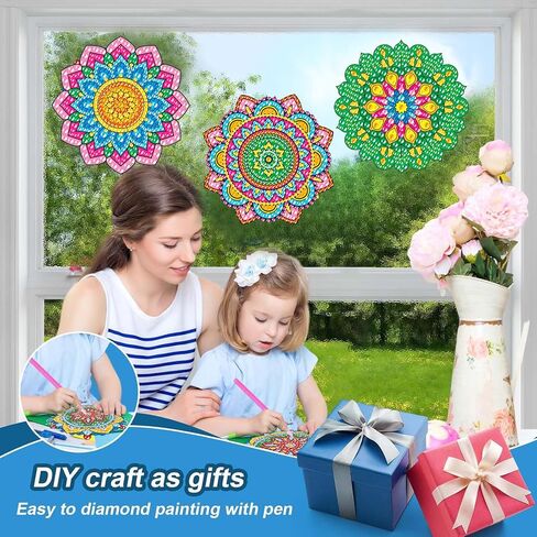 ACSAUMMY Diamond Art Window Clings, 6pcs Mandala Diamond Art Window Suncatchers Stained Glass Window Stickers, DIY Gem Craft Kit Window Static Clings, Diamond Art Kits for Adults, Kids, Decoration in Saudi Arabia