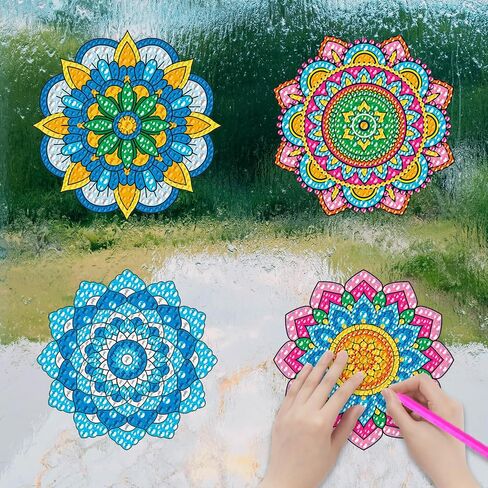 ACSAUMMY Diamond Art Window Clings, 6pcs Mandala Diamond Art Window Suncatchers Stained Glass Window Stickers, DIY Gem Craft Kit Window Static Clings, Diamond Art Kits for Adults, Kids, Decoration in Saudi Arabia