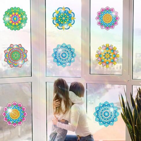 ACSAUMMY Diamond Art Window Clings, 6pcs Mandala Diamond Art Window Suncatchers Stained Glass Window Stickers, DIY Gem Craft Kit Window Static Clings, Diamond Art Kits for Adults, Kids, Decoration in Saudi Arabia