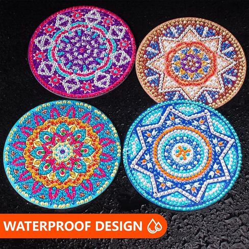 Bohemian Diamond Art Coasters Kits, 8 Pcs Diamond Painting Coasters with Holder Set, DIY Diamond Craft Supplies Coasters for Drinks, Diamond Art Kits for Adults in Saudi Arabia