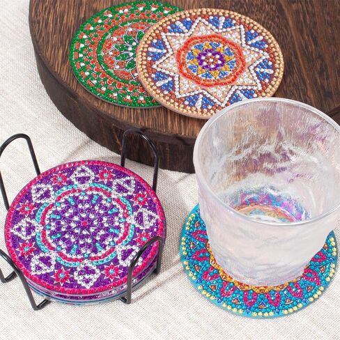 Bohemian Diamond Art Coasters Kits, 8 Pcs Diamond Painting Coasters with Holder Set, DIY Diamond Craft Supplies Coasters for Drinks, Diamond Art Kits for Adults in Saudi Arabia