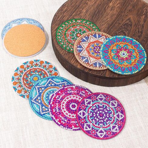 Bohemian Diamond Art Coasters Kits, 8 Pcs Diamond Painting Coasters with Holder Set, DIY Diamond Craft Supplies Coasters for Drinks, Diamond Art Kits for Adults in Saudi Arabia
