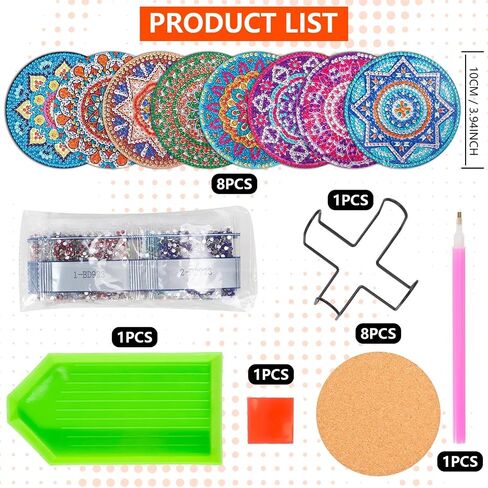 Bohemian Diamond Art Coasters Kits, 8 Pcs Diamond Painting Coasters with Holder Set, DIY Diamond Craft Supplies Coasters for Drinks, Diamond Art Kits for Adults in Saudi Arabia
