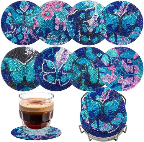 Bohemian Diamond Art Coasters Kits, 8 Pcs Diamond Painting Coasters with Holder Set, DIY Diamond Craft Supplies Coasters for Drinks, Diamond Art Kits for Adults in Saudi Arabia