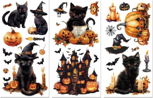 Rub on Transfer Decals for Furniture Crafts Halloween Pumpkin and Cat Decor 6"x12", 3Pcs Waterproof UV DTF Transfer Sticker for Dresser Lingerie Chests Drawer Glass Porcelain Wood Plastic in Kuwait