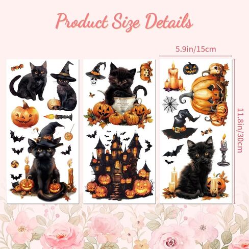 Rub on Transfer Decals for Furniture Crafts Halloween Pumpkin and Cat Decor 6"x12", 3Pcs Waterproof UV DTF Transfer Sticker for Dresser Lingerie Chests Drawer Glass Porcelain Wood Plastic in Kuwait