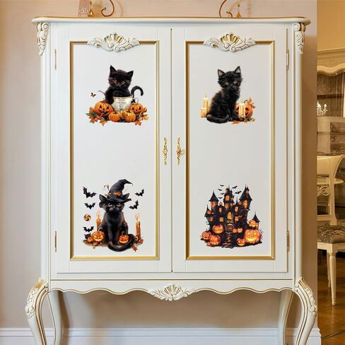 Rub on Transfer Decals for Furniture Crafts Halloween Pumpkin and Cat Decor 6"x12", 3Pcs Waterproof UV DTF Transfer Sticker for Dresser Lingerie Chests Drawer Glass Porcelain Wood Plastic in Kuwait